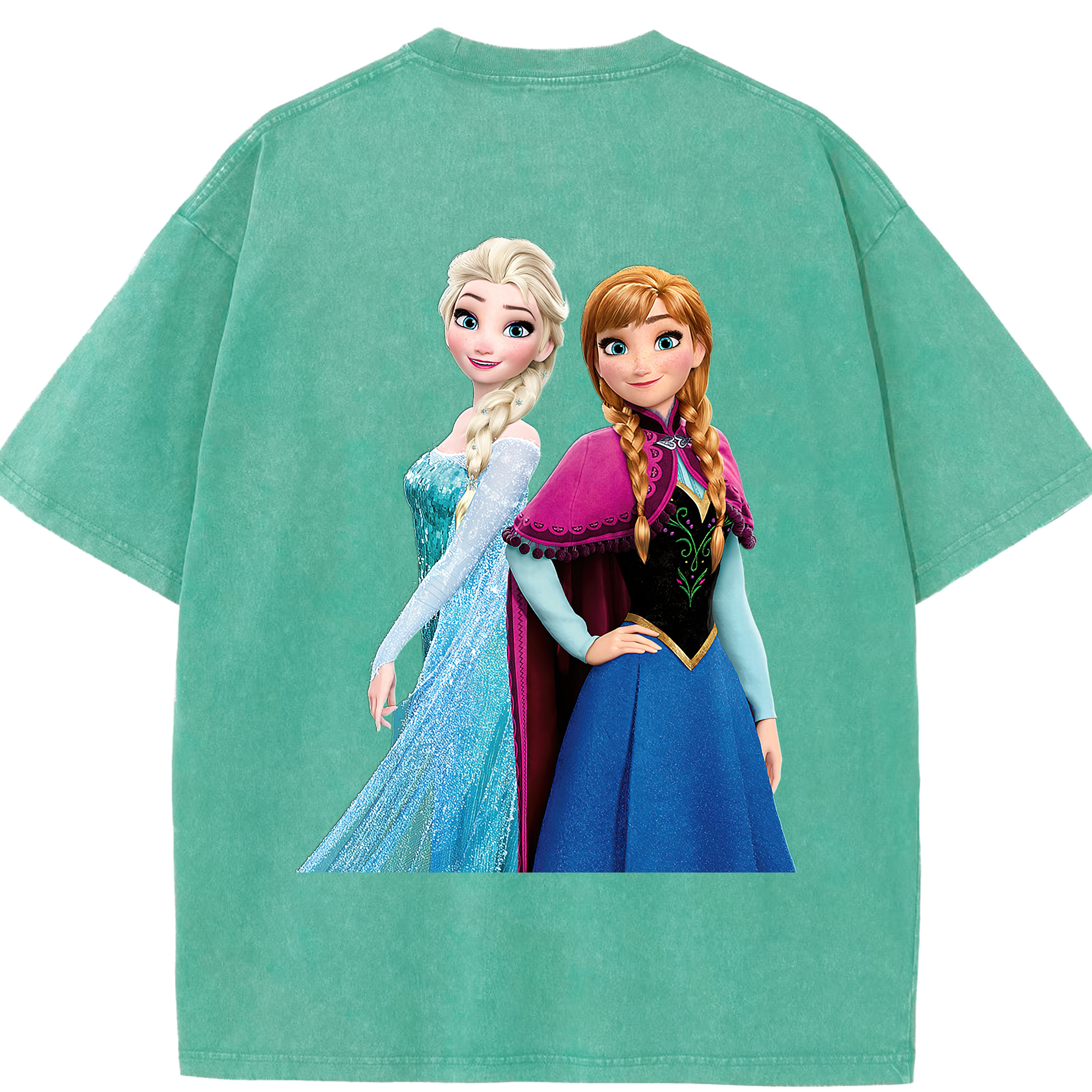（画像用） アナと雪の女王 アンナ エルサ Frozen Anna Elsa 綿100% ヴィンテージ風 半袖Tシャツ（背面プリント）